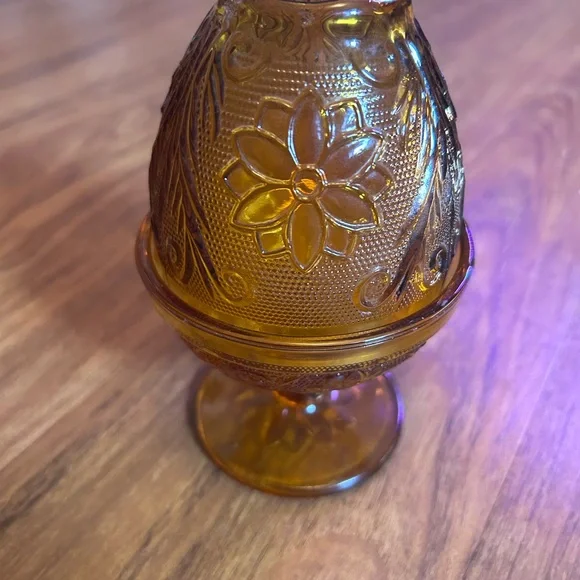 Vintage Indiana Glass Amber Fairy Lamp Chantilly, Tiara Glass - Picture 4 of 6